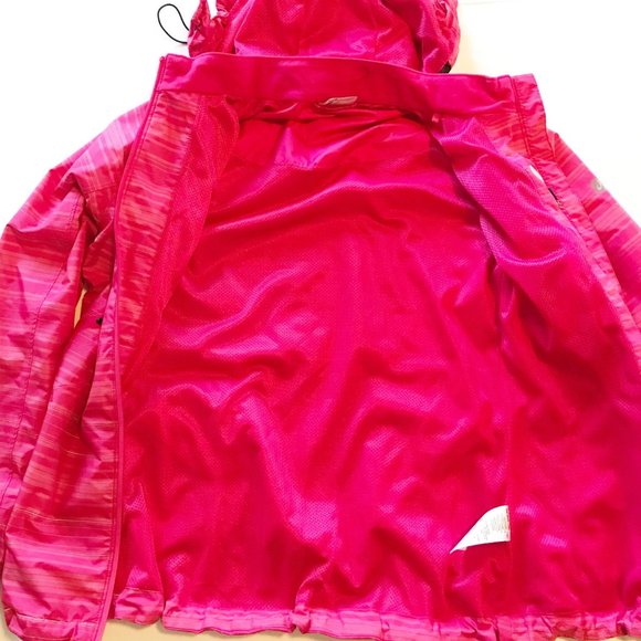 ASICS Storm Shelter Cosmo Pink Striped Hooded Rain Jacket Womens Medium - Picture 4 of 11